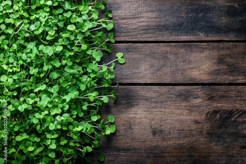 Microgreen Sprouts Growing on Wooden Table. Biodegradable Gardener's Farm Fresh Healthy Food Concept Microgreen Sprouts Growing on Wooden Table. Biodegradable Gardener's Farm Fresh Healthy Food Concept