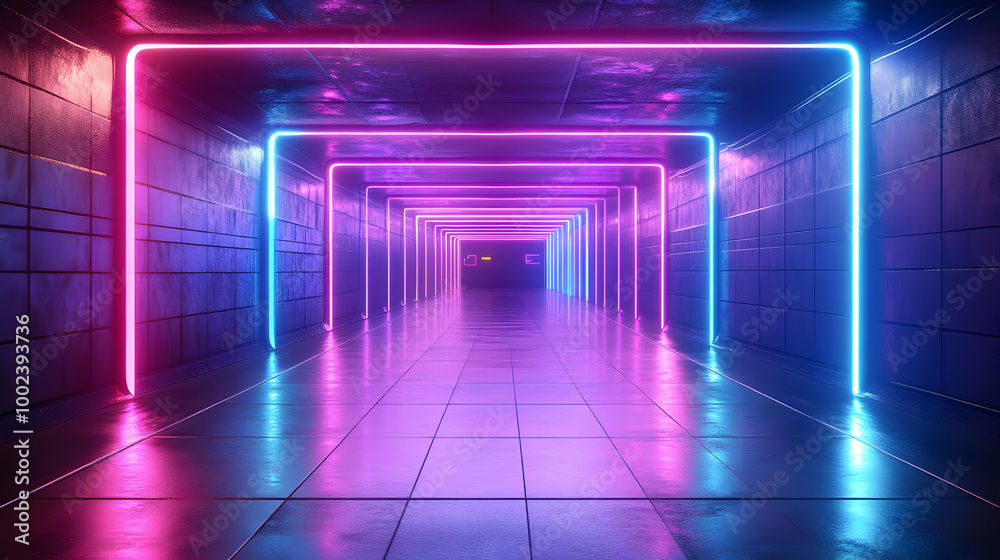 3D Illustration Neon Lights in a Tunnel 3D Illustration Neon Lights in a Tunnel