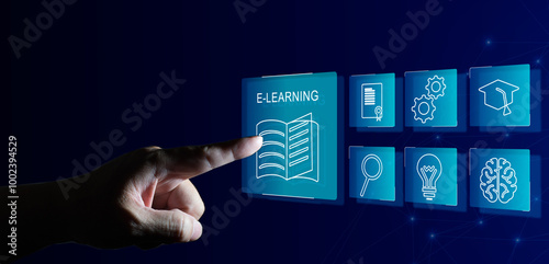 e-learning education concept, learning online with webinar, video tutorial, internet lessons