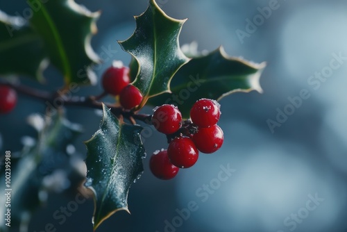 Frosted Holly Berries and Prickly Leaves photo