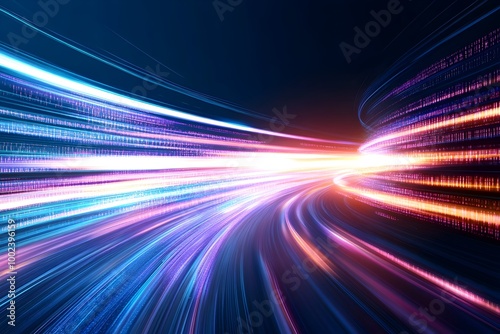 Abstract Digital Background with Vibrant Light Streaks Depicting Fast Data Transfer Speed in Technology