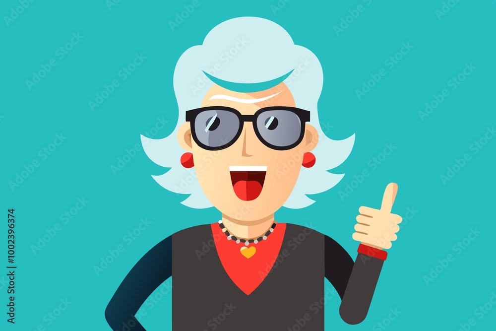 Cool cheerful rejuvenating granny, elderly woman shows thumb Cool cheerful rejuvenating granny, elderly woman shows thumb