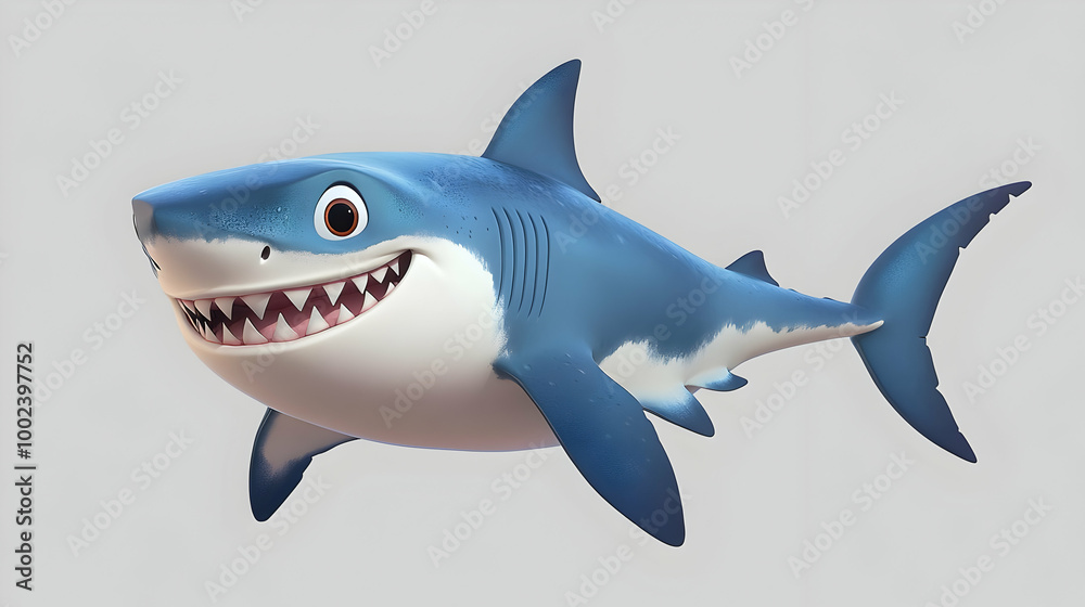 Obraz premium Cartoon Shark Illustration - 3D Rendered Blue Shark