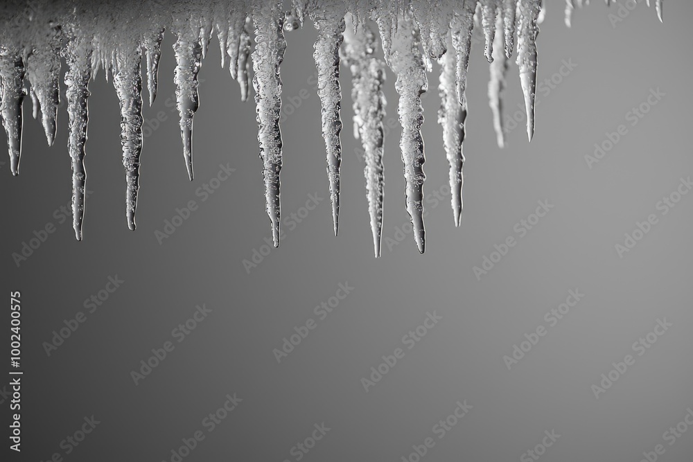 Close-up of Sharp Icicles Hanging from an Eaves