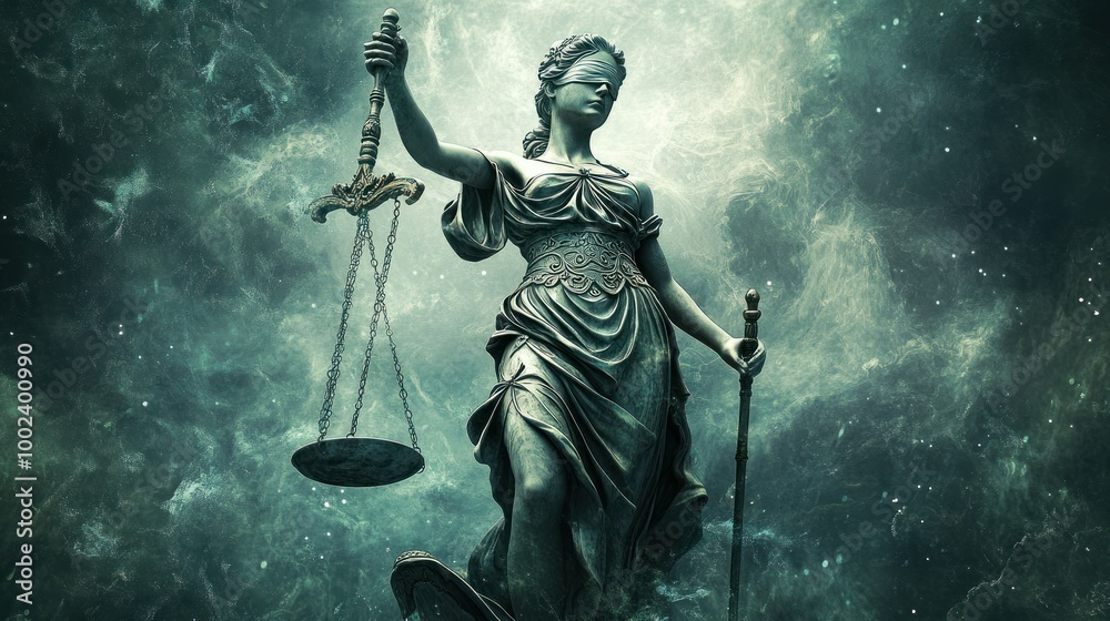 Blindfolded Statue of Justice Holding Scales and a Sword Blindfolded Statue of Justice Holding Scales and a Sword