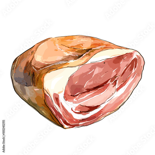 Watercolor Illustration of Jamón (Spanish Ham)