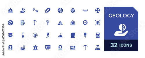 Set of geology icons. Solid style icon bundle. Glyph collection for web and ui. Filled icons pack, Solid icon set. Vector illustration.