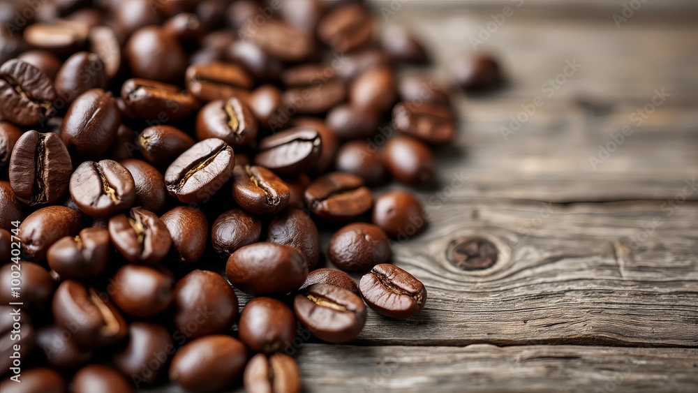 Naklejka premium Coffee seeds spread on table