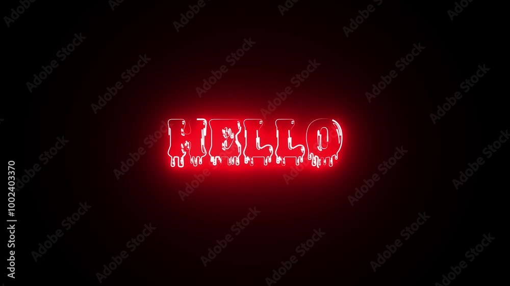Neon sign of text hello animation on the black background. the word hello in neon lights. hello text animation, hallo text with colorful animation.