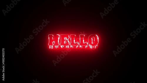 Neon sign of text hello animation on the black background. the word hello in neon lights. hello text animation, hallo text with colorful animation.