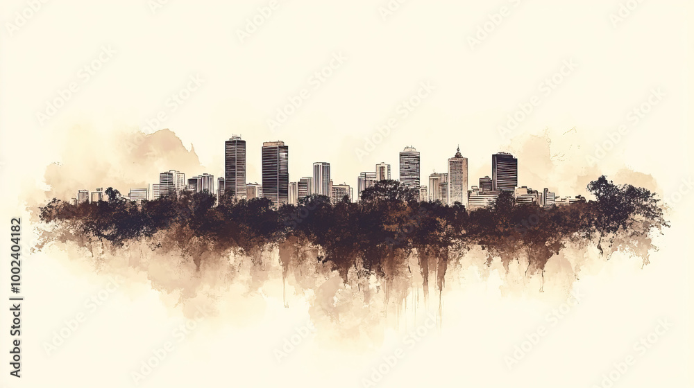 Obraz premium Ciudad del Este, Paraguay, color pen pencil hand-drawn effect drawing illustration for travel poster, card, wallpaper, backdrop or banner. Modern, clear, artistic and simple
