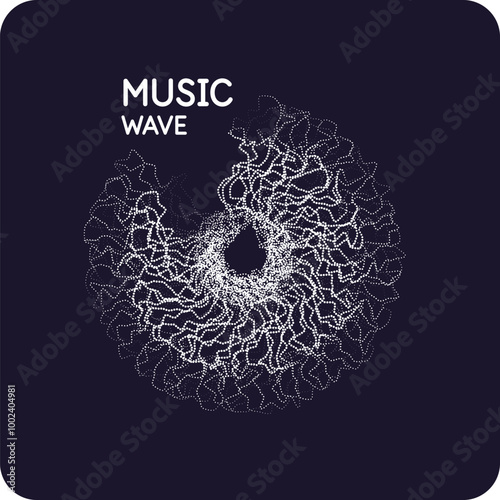 A background representing vibrating waves. A geometric shape consists of particles. Abstract background. A music poster.