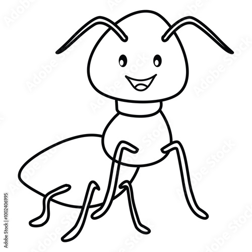 Happy cartoon ant with line art, ant sketch coloring page