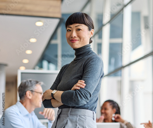 business meeting businesswoman woman young office portrait colleague group teamwork seminar businessperson startup creative training friendly asian japanese photo