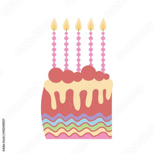 Flat slice of cake with candles and decor vector illustration