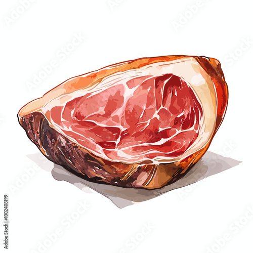 Watercolor Illustration of Jamón (Spanish Ham)