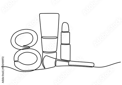 One line drawing of a makeup kit. Showcases beauty essentials in a sleek design.