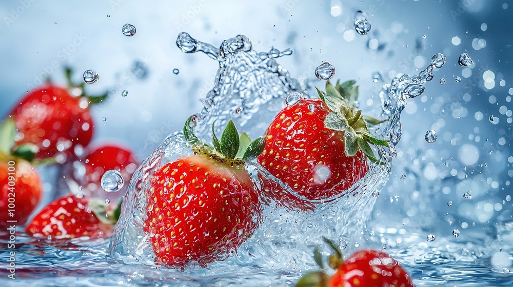   Strawberries splash into water