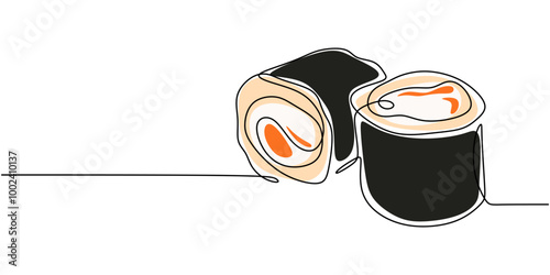 Minimalist One Line Drawing of Two Sushi Delicacies.