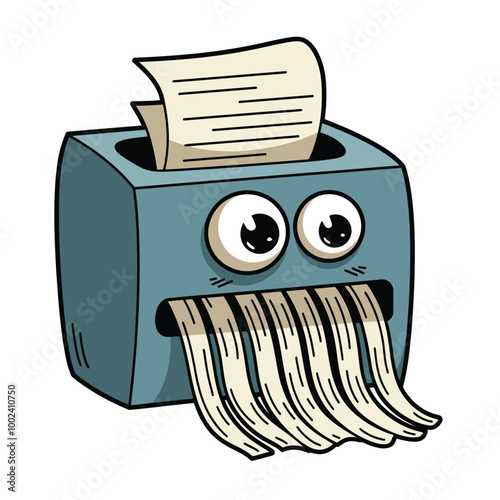 Cute cartoon paper shredder with googly eyes illustration