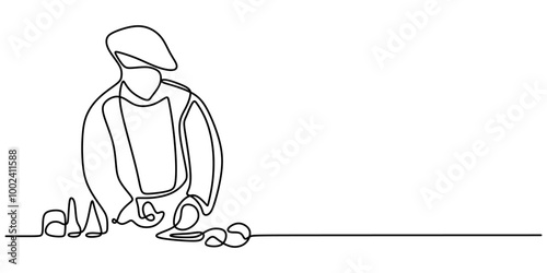 One Line Drawing of a Chef at Work in the Kitchen, Clean Food Preparation Design.