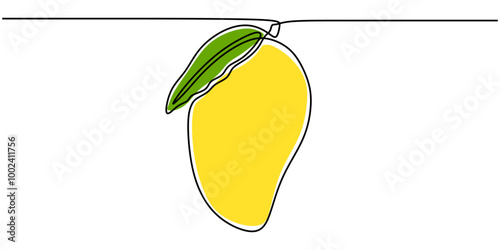 Minimalist One Line Drawing of a Mango, Representing Tropical Fruit.
