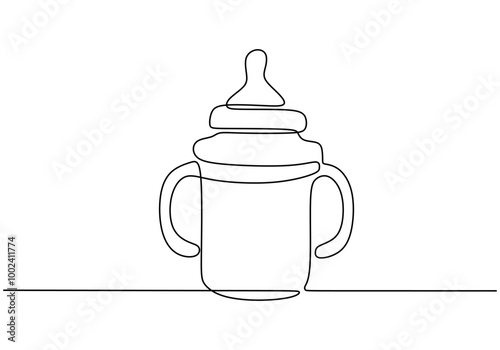 Minimalist One Line Drawing of a Baby Bottle for Child Care Products.