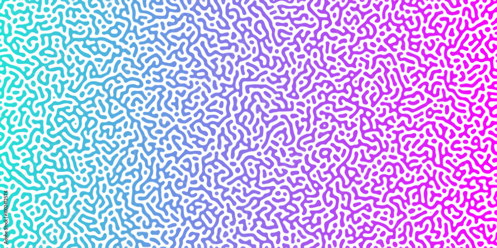 Fototapeta premium Abstract Reaction-diffusion Turing pattern natural texture blue and pink gradient color scheme. Linear design with biological algorithm psychedelic background. Reaction-diffusion or truing pattern .