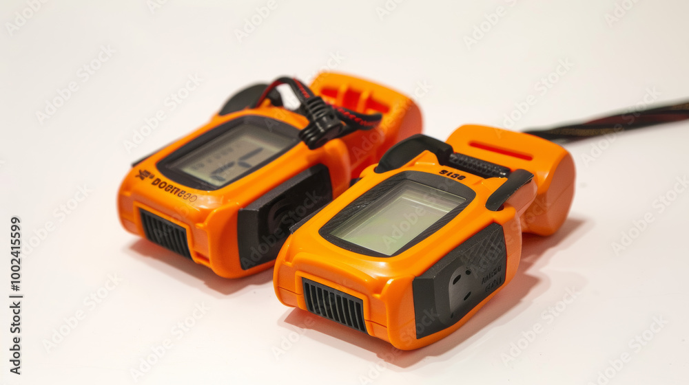 Noise dosimeters for measuring an individual's exposure to occupational and recreational noise isolated on white background Noise dosimeters for measuring an individual's exposure to occupational and recreational noise isolated on white background