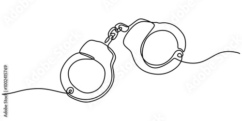 One Line Drawing of a Set of Handcuffs, Simple Representation of Security and Control.