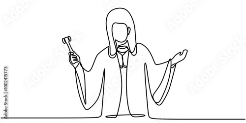 One Line Drawing of a Judge with a Gavel in Hand, Clean Depiction of Justice in Action.