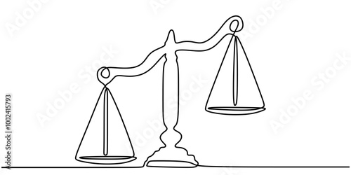 One Line Drawing of a Scale of Justice, Simple Design Representing Equality and Law.