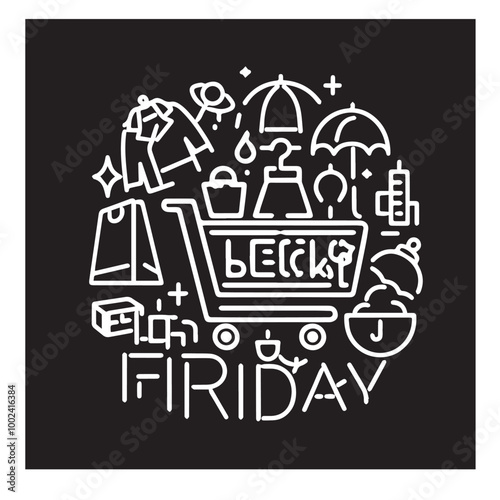Black friday neon logo black vector black color silhouette white color background
