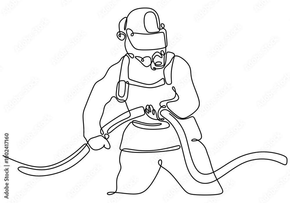 Naklejka premium One Line Drawing of a Firefighter in Action, Illustrating the Role of Emergency Responders.
