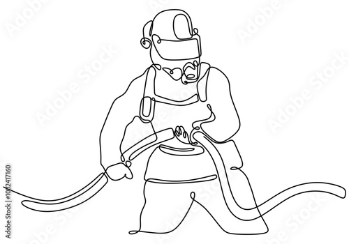 One Line Drawing of a Firefighter in Action, Illustrating the Role of Emergency Responders.