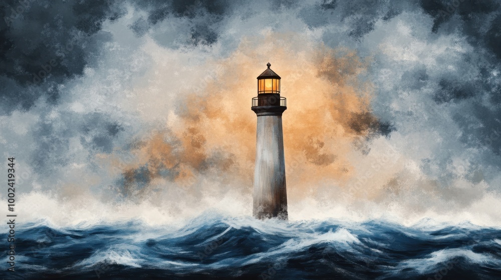 Dramatic Lighthouse Shining Over Turbulent Seas A Powerful Symbol of Hope and Resilience Amidst the Stormy Elements Captivating Watercolor Style Landscape Dramatic Lighthouse Shining Over Turbulent Seas A Powerful Symbol of Hope and Resilience Amidst the Stormy Elements Captivating Watercolor Style Landscape
