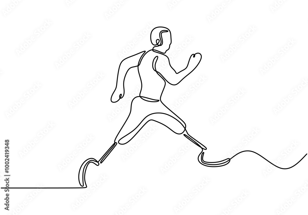 One line drawing of a person with a disability running. Emphasizes movement and freedom. One line drawing of a person with a disability running. Emphasizes movement and freedom.