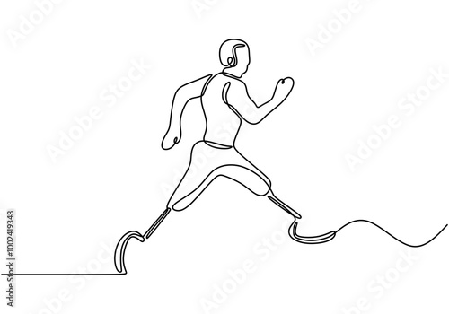 One line drawing of a person with a disability running. Emphasizes movement and freedom.