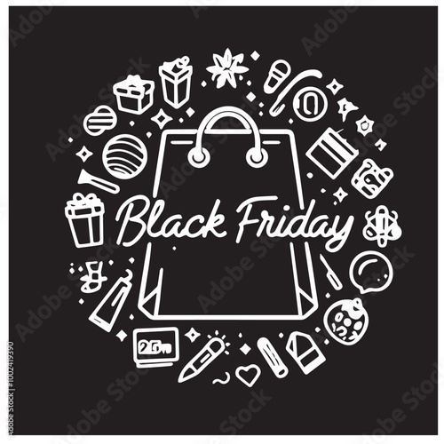 Black friday neon logo black vector black color silhouette white color background