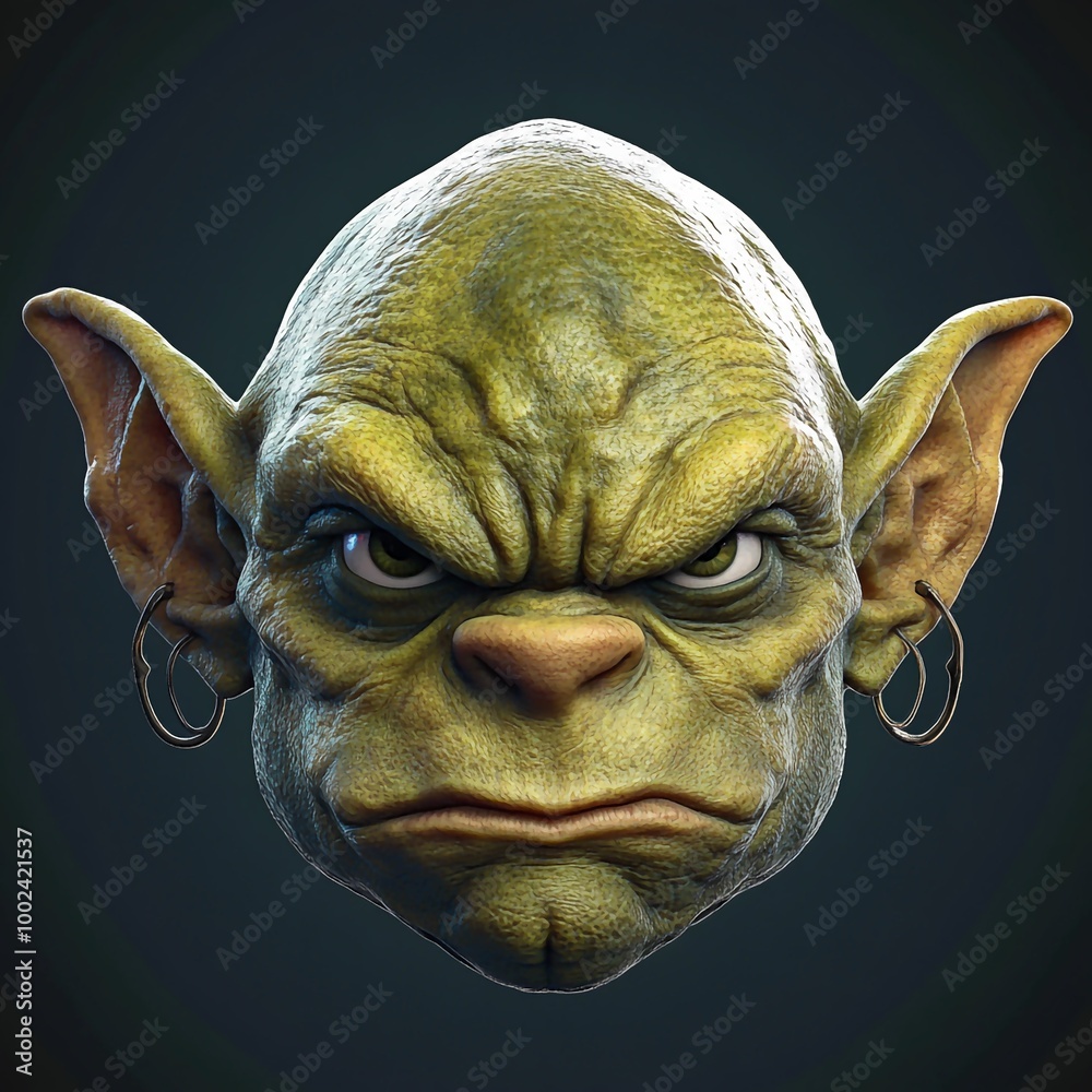 Obraz premium 3D Goblin Icon: Mischievous Fantasy Creature Illustration Logo