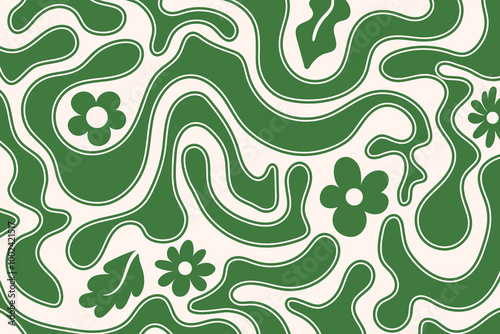 Wallpaper Mural Abstract green waves trendy background in 60s, 70s retro style. Modern wavy fluid organic shapes backdrop Torontodigital.ca