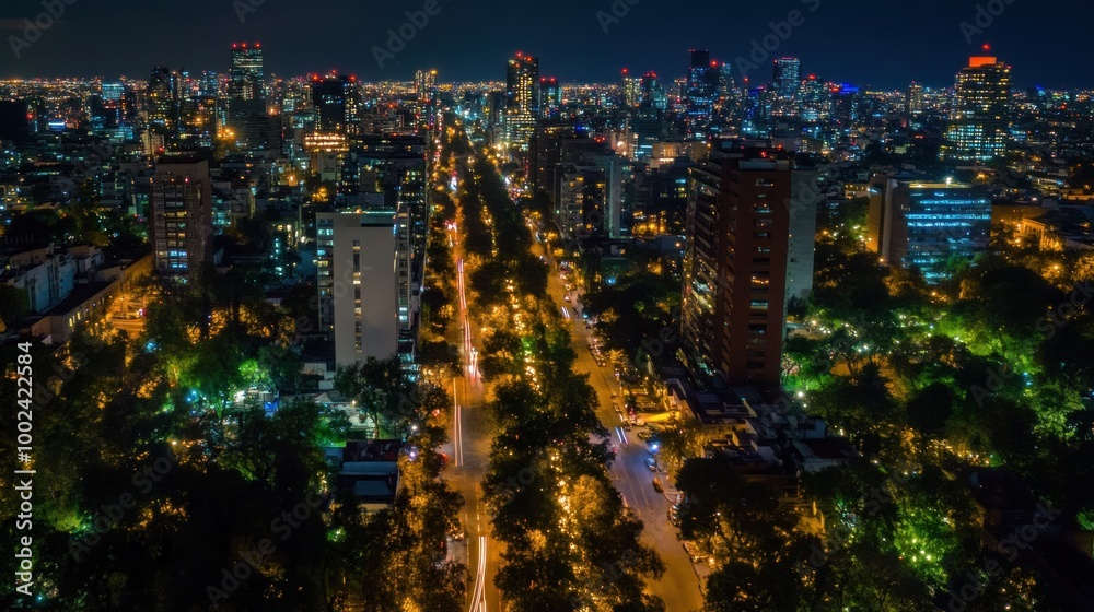 Obraz premium Nighttime Aerial View of a City Street