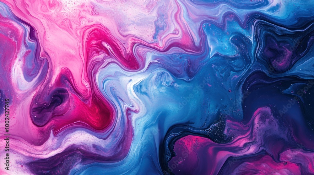 Fototapeta premium Abstract Swirling Blue and Pink Liquid Painting