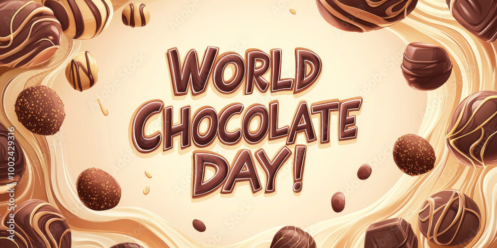 Festive World Chocolate Day banner featuring an array of gourmet chocolate truffles and artistic swirls of melted chocolate, creating a delicious visual.
Festive World Chocolate Day banner featuring an array of gourmet chocolate truffles and artistic swirls of melted chocolate, creating a delicious visual.