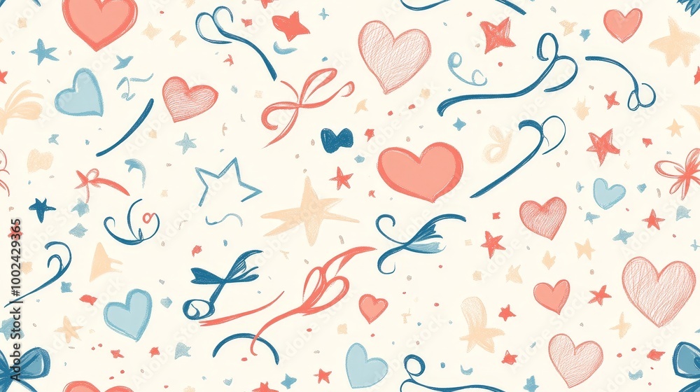 A colorful pattern of hearts and stars A colorful pattern of hearts and stars