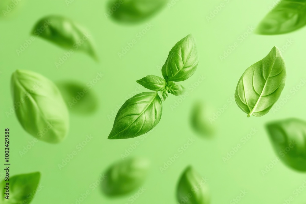 A bunch of green leaves are flying through the air A bunch of green leaves are flying through the air