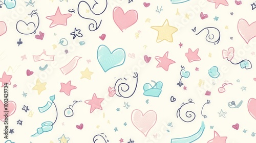 Wallpaper Mural A colorful pattern of hearts and stars on a white background Torontodigital.ca