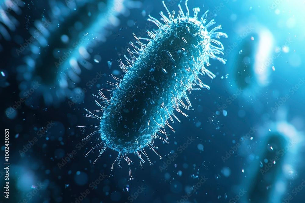 Close-up of a Virus with Spikes and a Blue Background