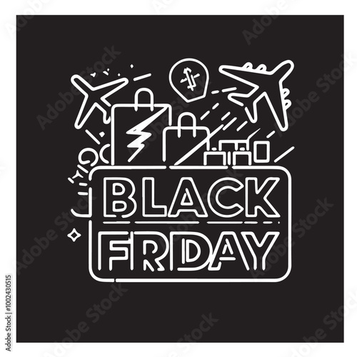 Black friday neon logo black vector black color silhouette white color background