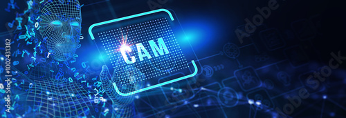 CAM Computer-aided manufacturing industrial technology automation concept. 3d illustration